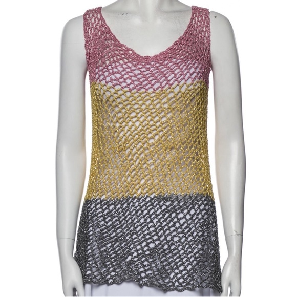 Rose Carmine Multicolor Metallic Crochet Handmade Tank Top - Picture 1 of 7